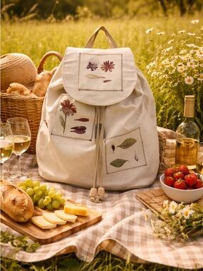 SUN N SAND Wildflower Boho Canvas Drawstring Backpack Shoulder Bag